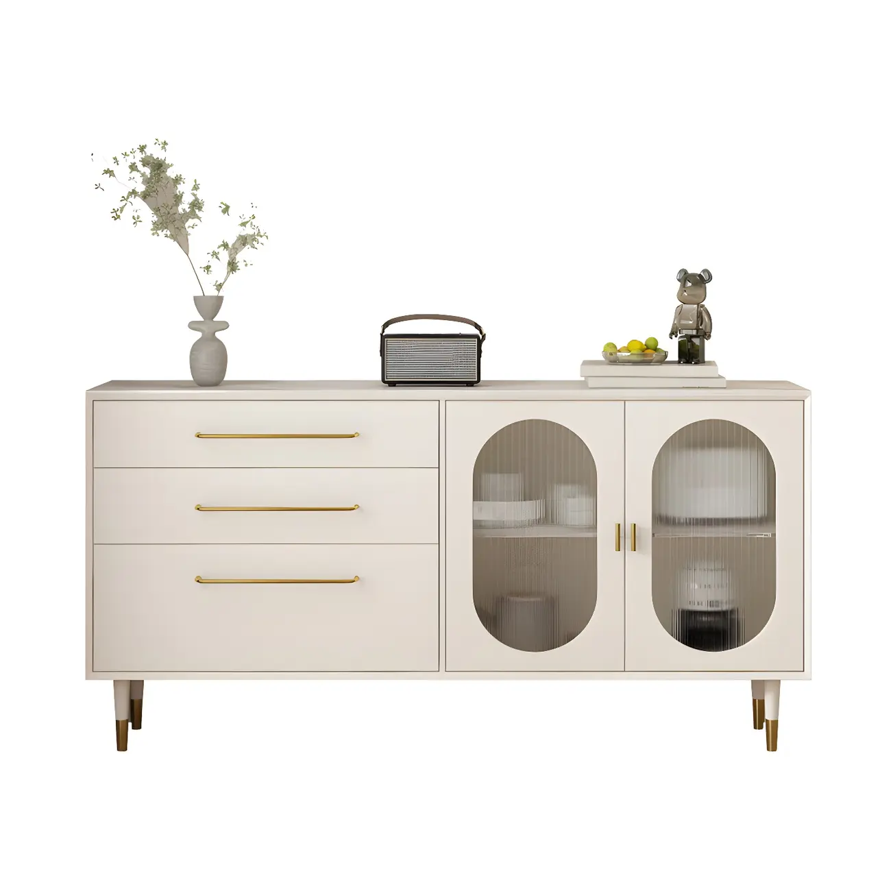 Elegant Wooden Display Cabinet with 3-Drawers for Kitchen Image - 9 | homeyfad