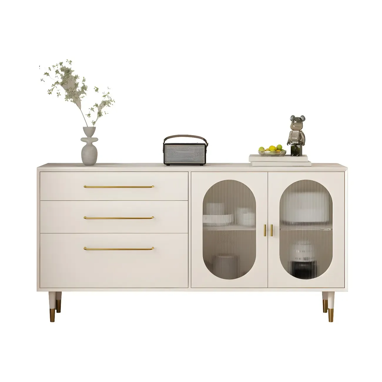 Elegant Wooden Display Cabinet with 3-Drawers for Kitchen Image - 9