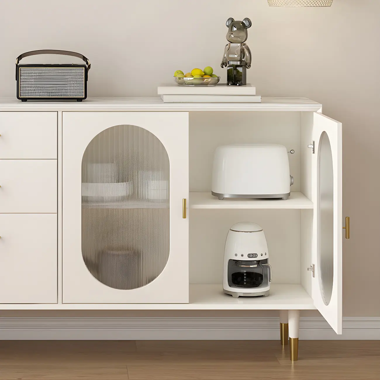 Elegant Wooden Display Cabinet with 3-Drawers for Kitchen Image - 11 | homeyfad