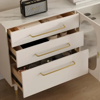 Elegant Wooden Display Cabinet with 3-Drawers for Kitchen Image - 12