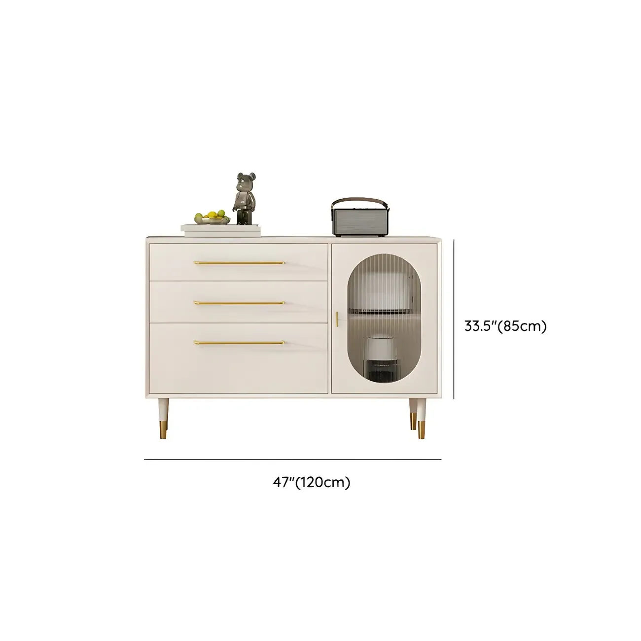 Elegant Wooden Display Cabinet with 3-Drawers for Kitchen #size