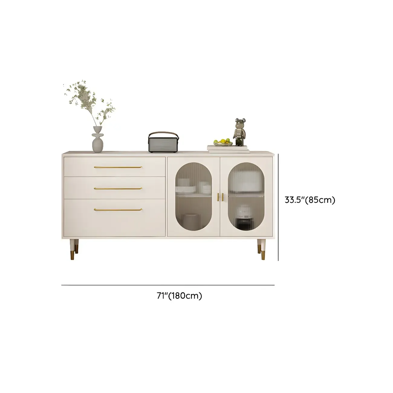 Elegant Wooden Display Cabinet with 3-Drawers for Kitchen Image - 16