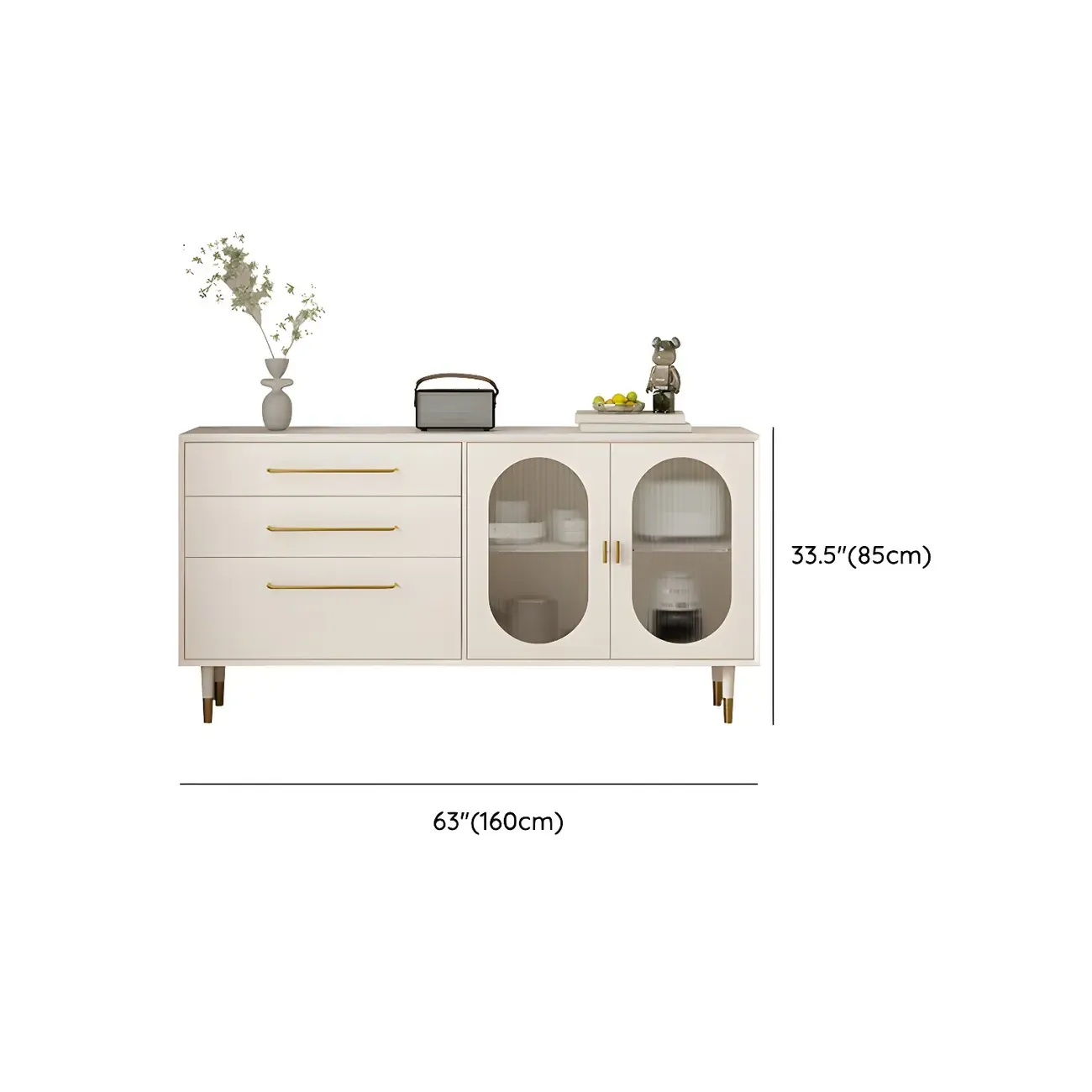 Elegant Wooden Display Cabinet with 3-Drawers for Kitchen Image - 17