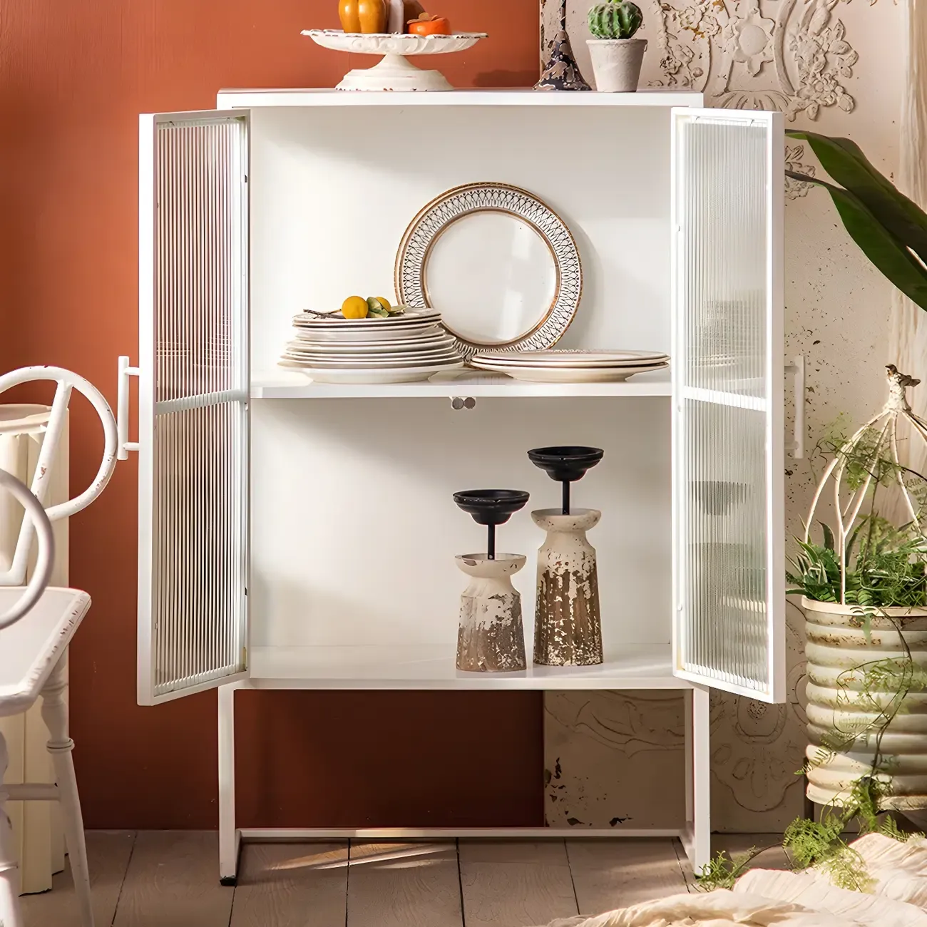 Elegant Metal Glass Display Cabinet for Dining Room Image - 15