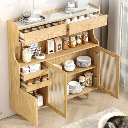 Contemporary Wooden Display Cabinet with Glass Doors for Home Image - 3