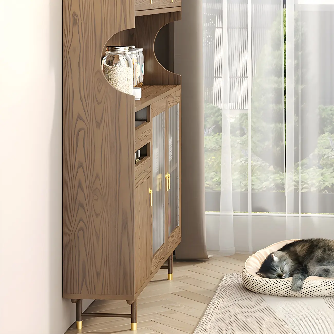 Contemporary Wooden Display Cabinet with Glass Doors for Home Image - 7 | homeyfad