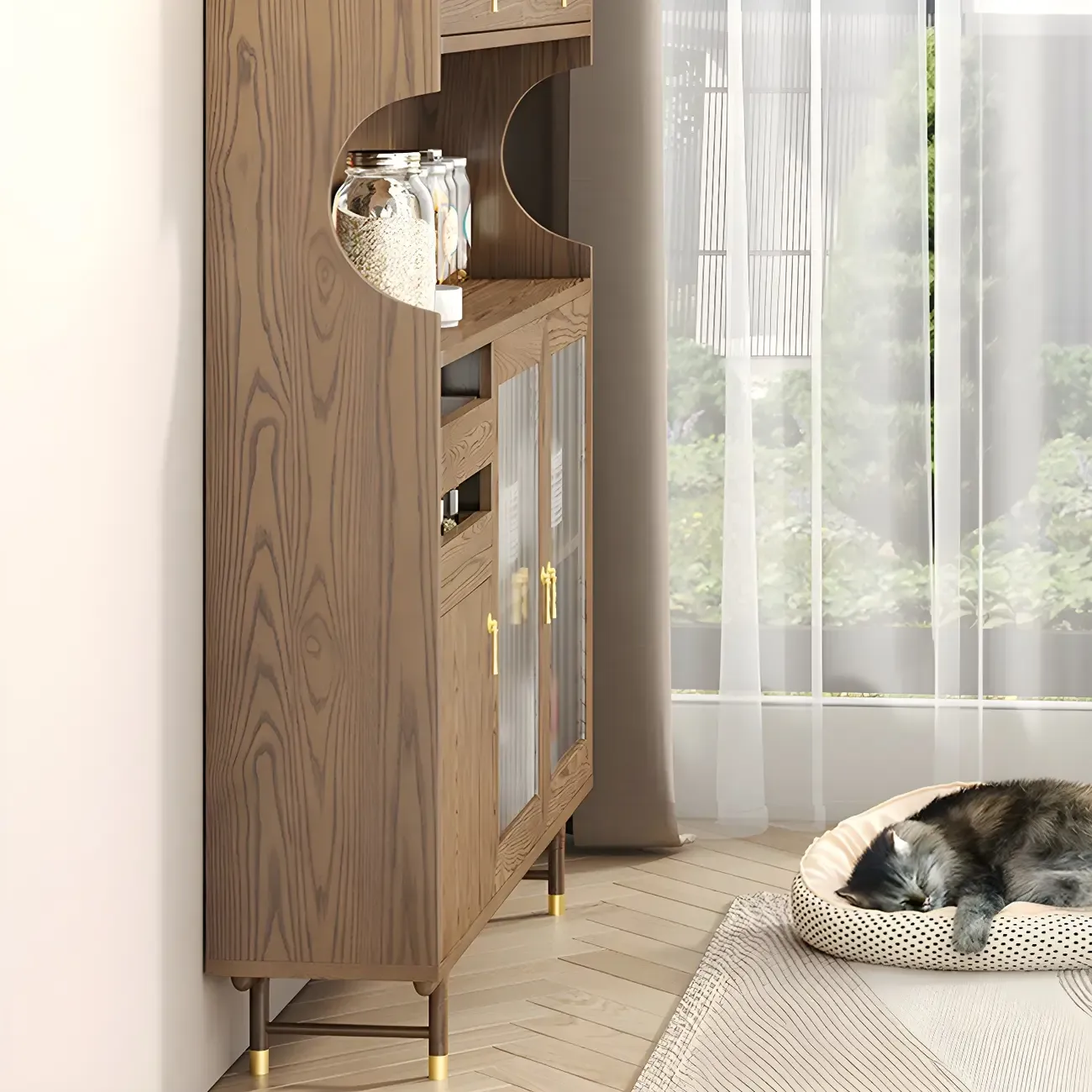 Contemporary Wooden Display Cabinet with Glass Doors for Home Image - 7