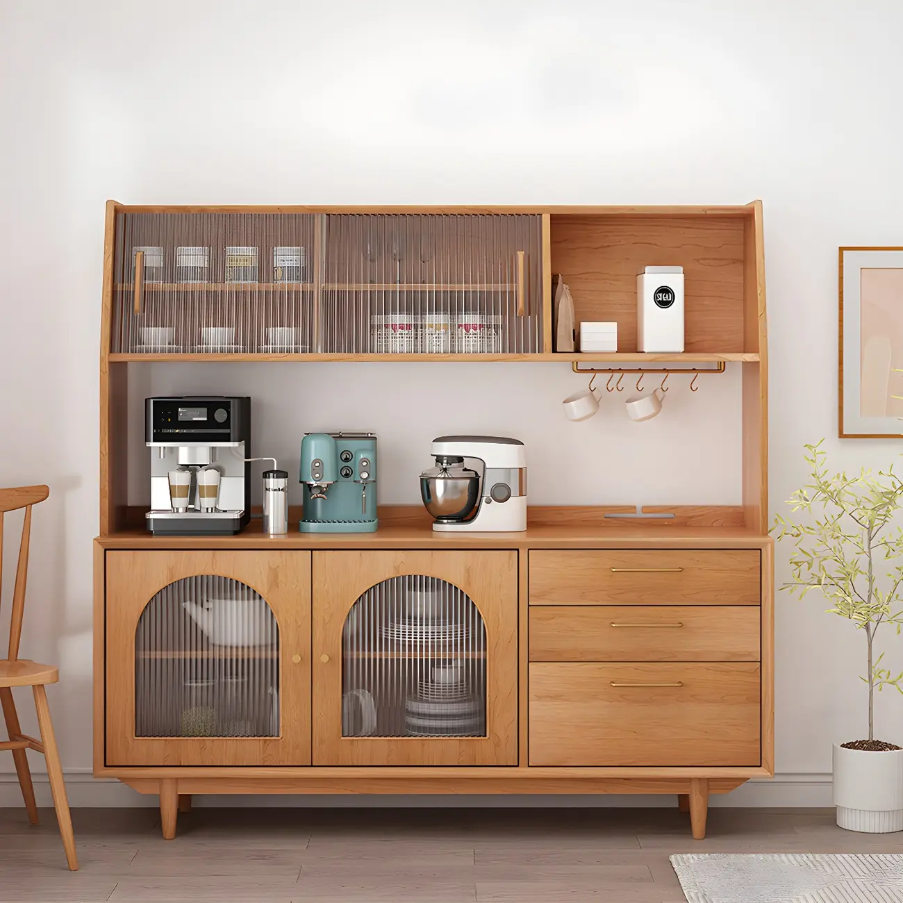 Durable Wooden Display Cabinet with Glass Doors for Dining Room Image - 3 | homeyfad