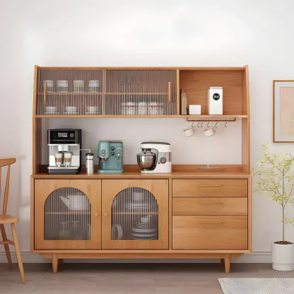 Durable Wooden Display Cabinet with Glass Doors for Dining Room Image - 3