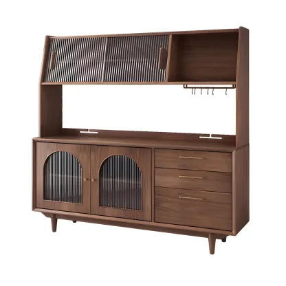 Durable Wooden Display Cabinet with Glass Doors for Dining Room Image - 4