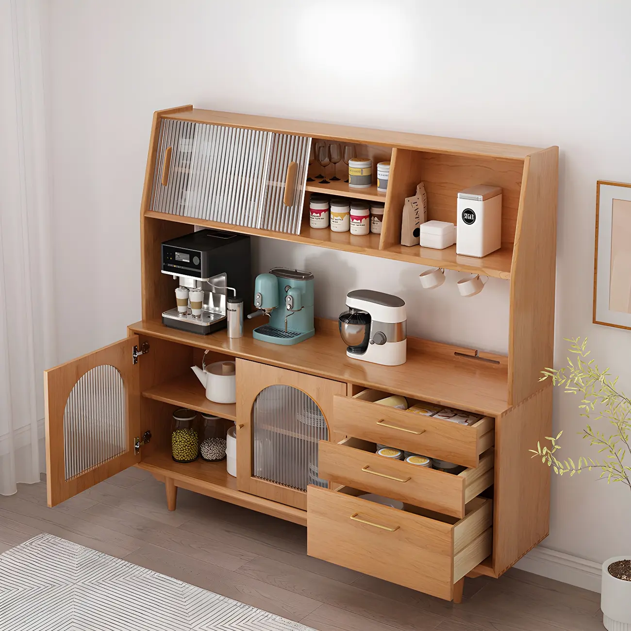 Durable Wooden Display Cabinet with Glass Doors for Dining Room Image - 5 | homeyfad