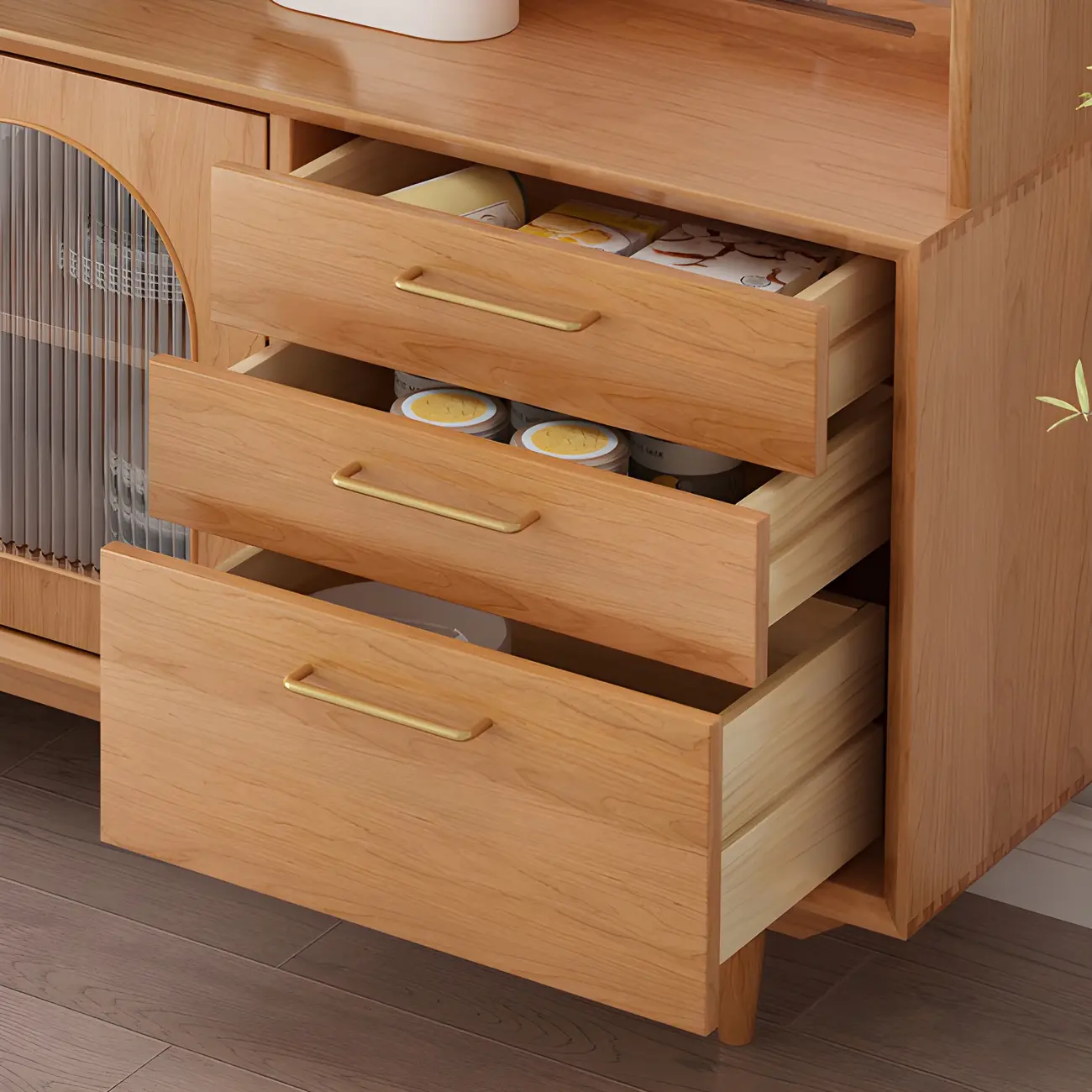 Durable Wooden Display Cabinet with Glass Doors for Dining Room Image - 12 | homeyfad