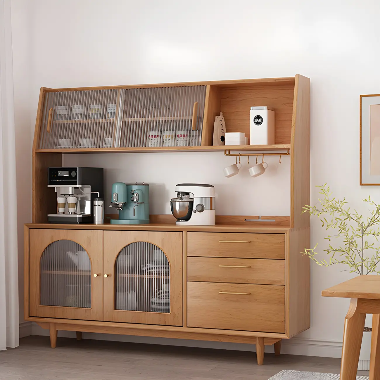 Durable Wooden Display Cabinet with Glass Doors for Dining Room Image - 14 | homeyfad