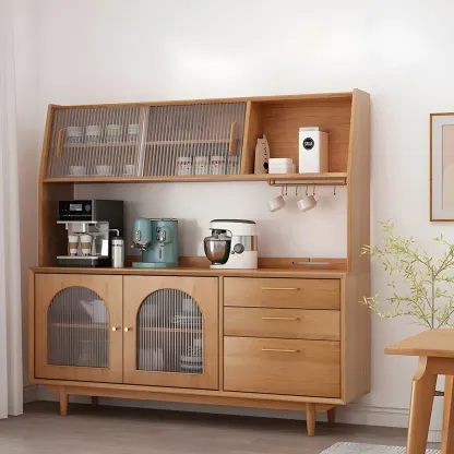 Durable Wooden Display Cabinet with Glass Doors for Dining Room Image - 14