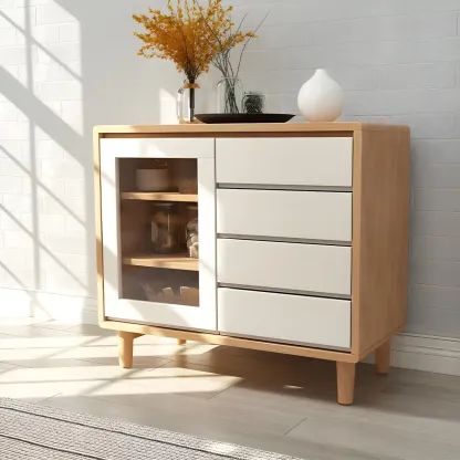 Modern Wooden Display Cabinet with Drawers and Legs for Home Image - 1