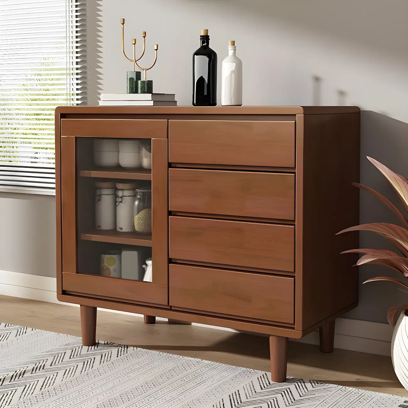 Modern Wooden Display Cabinet with Drawers and Legs for Home Image - 3 | homeyfad