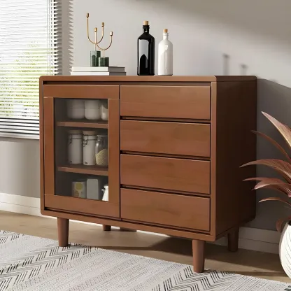 Modern Wooden Display Cabinet with Drawers and Legs for Home Image - 3