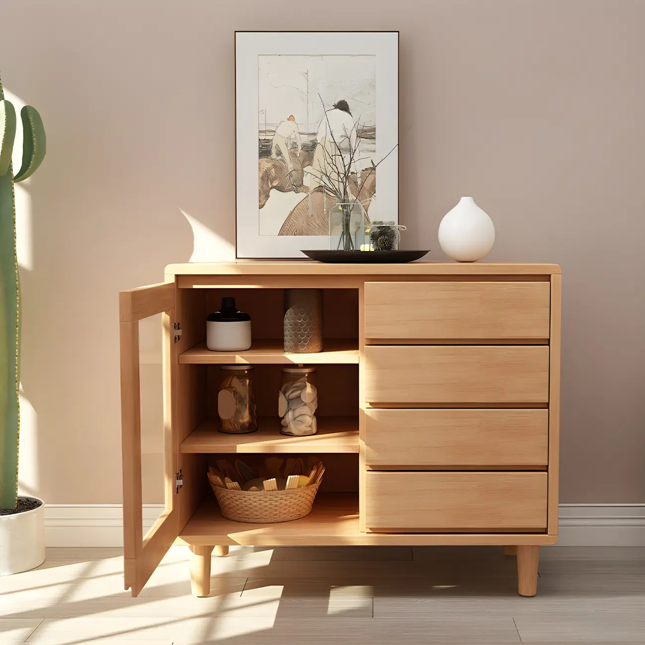 Modern Wooden Display Cabinet with Drawers and Legs for Home Image - 4 | homeyfad