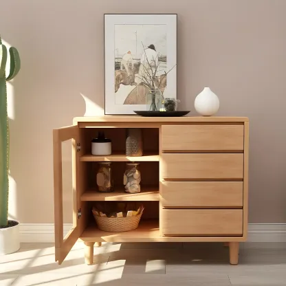 Modern Wooden Display Cabinet with Drawers and Legs for Home Image - 4