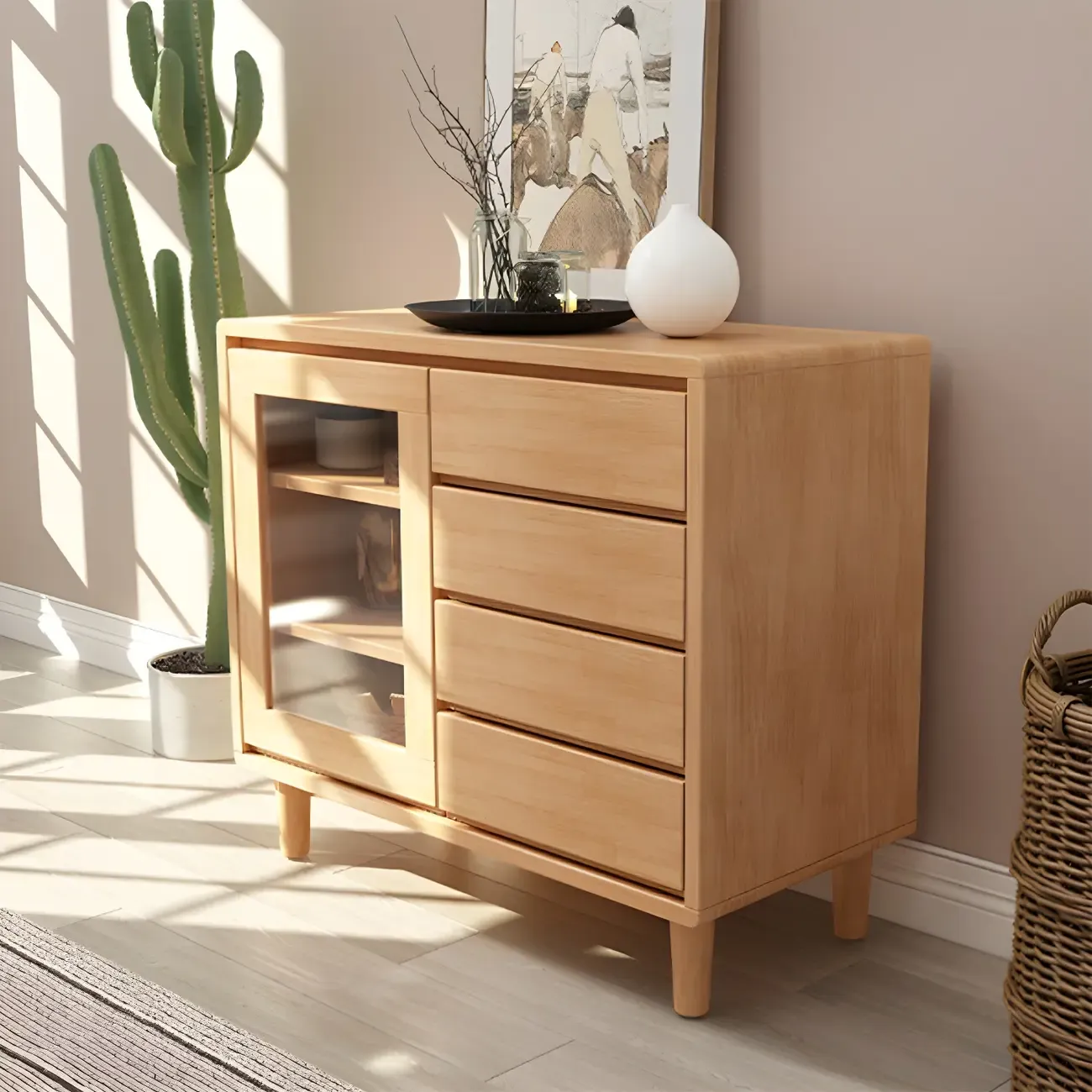 Modern Wooden Display Cabinet with Drawers and Legs for Home Image - 5