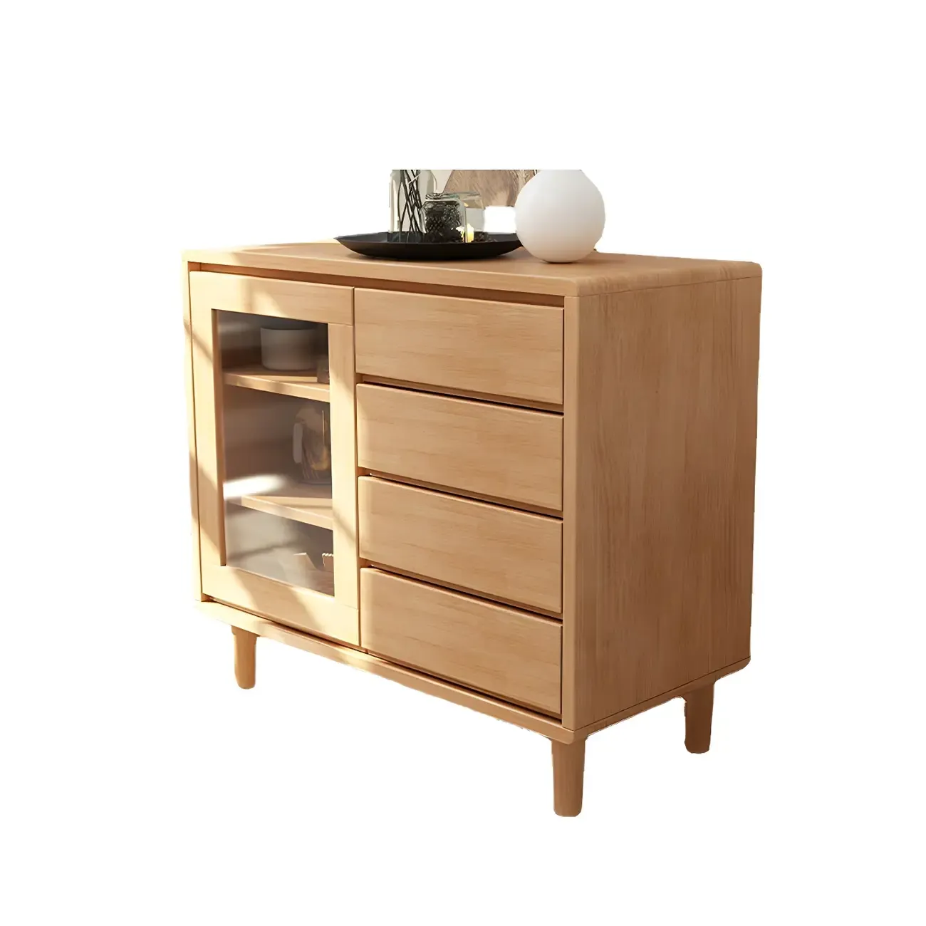 Modern Wooden Display Cabinet with Drawers and Legs for Home Image - 7