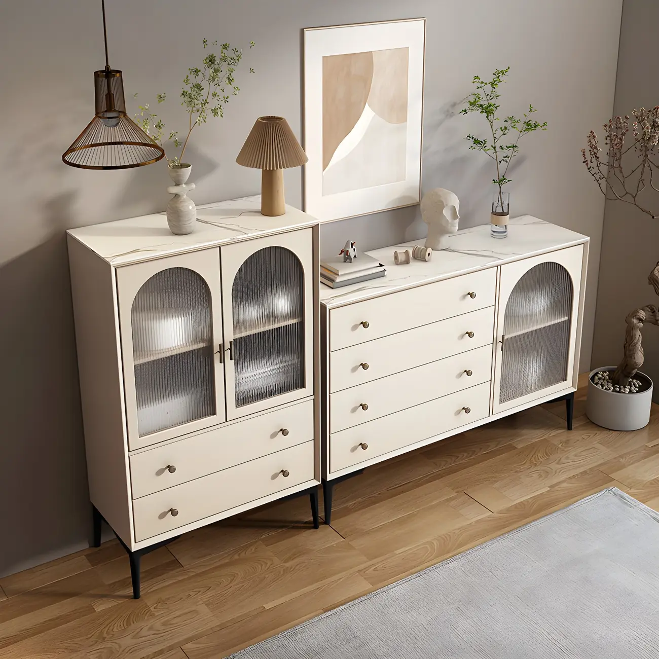 Glam White Wooden Display Cabinet with Drawers for Dining Room Image - 1 | homeyfad