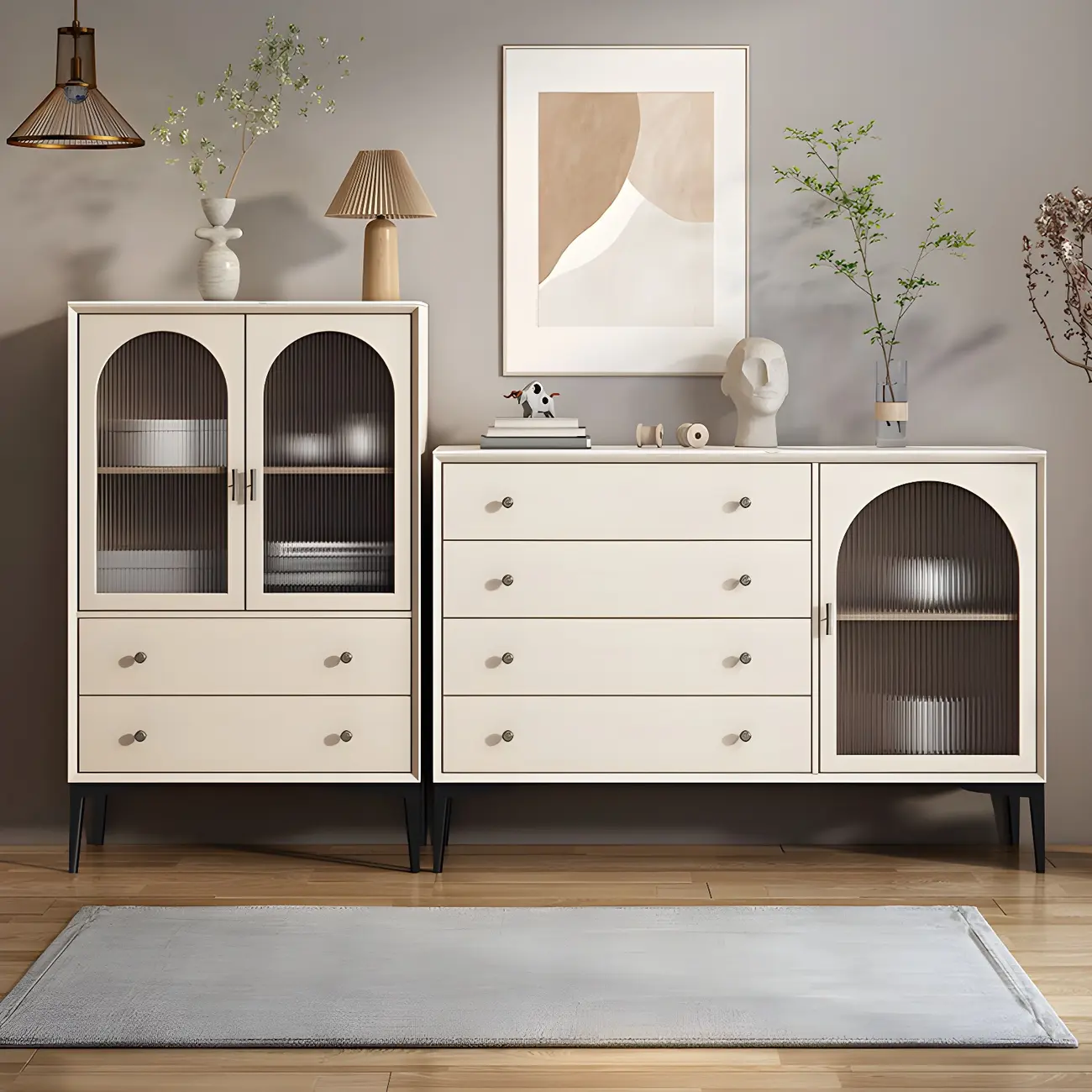 Glam White Wooden Display Cabinet with Drawers for Dining Room Image - 3 | homeyfad