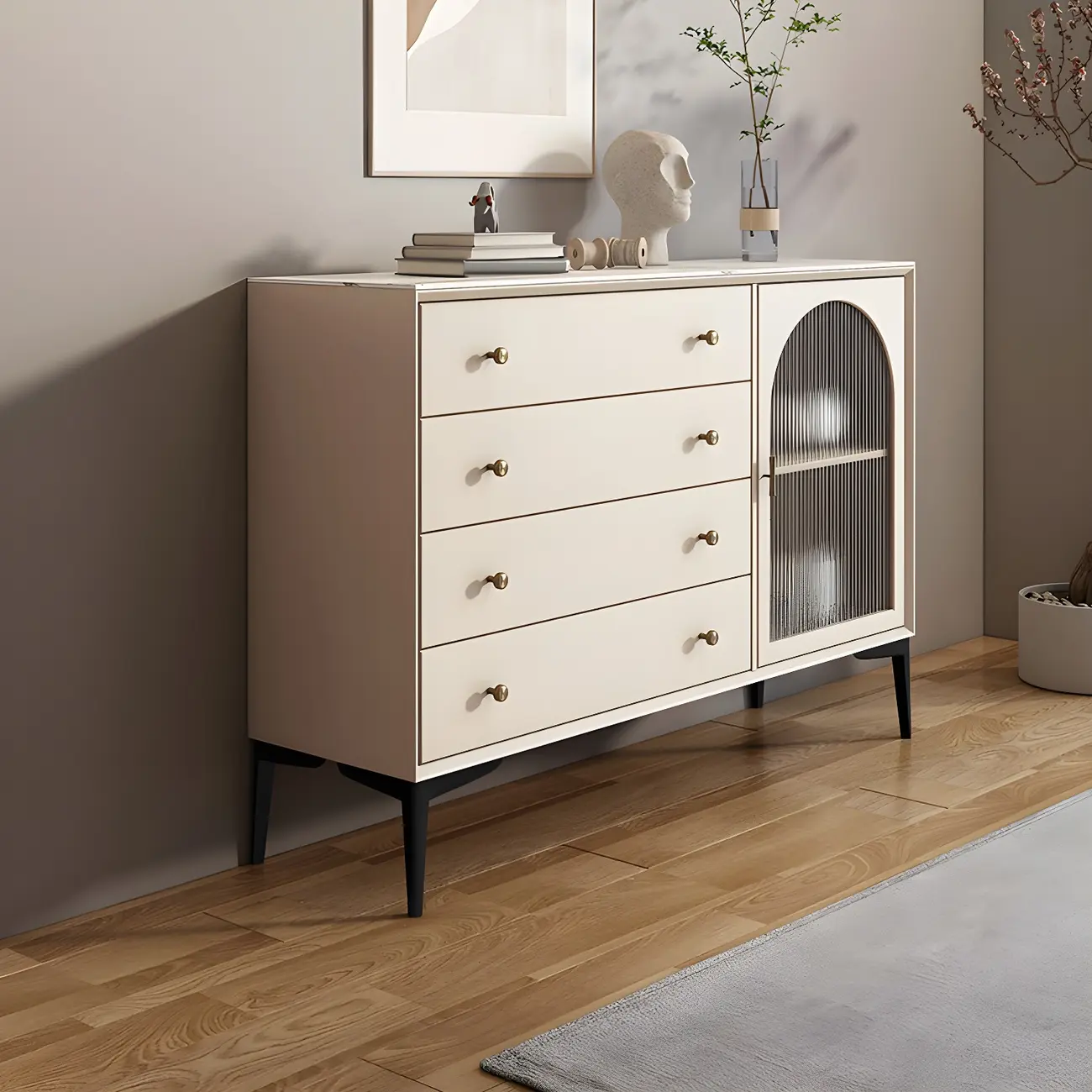 Glam White Wooden Display Cabinet with Drawers for Dining Room Image - 8 | homeyfad