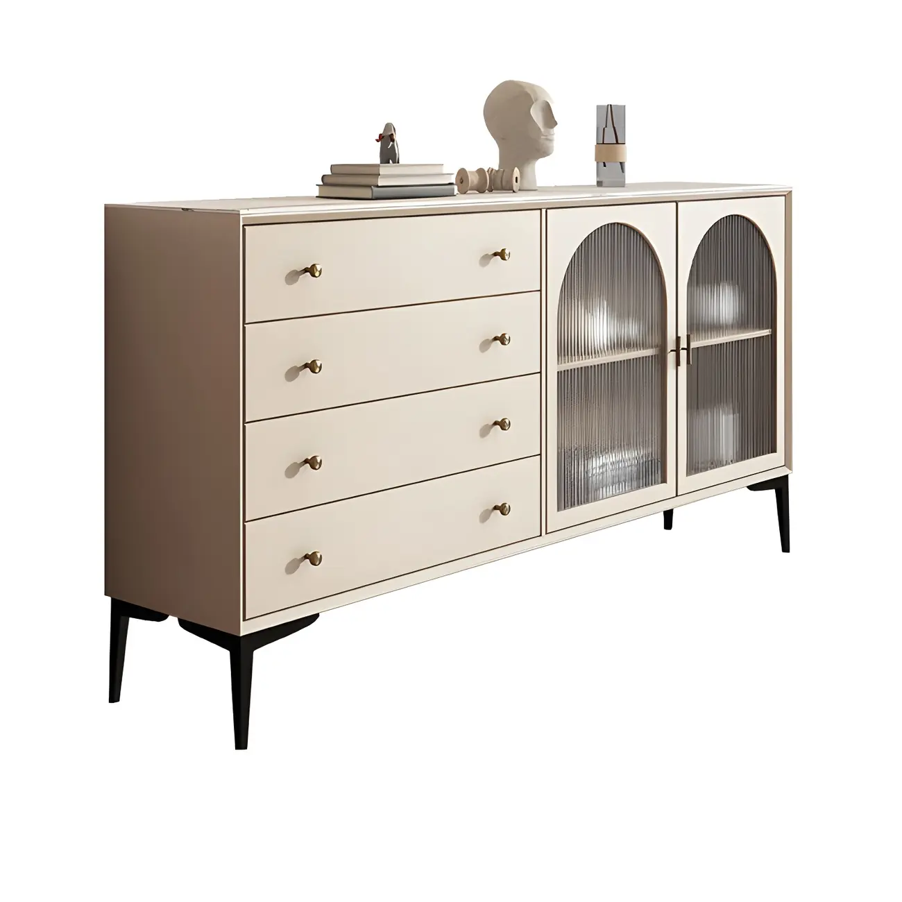 Glam White Wooden Display Cabinet with Drawers for Dining Room Image - 10 | homeyfad