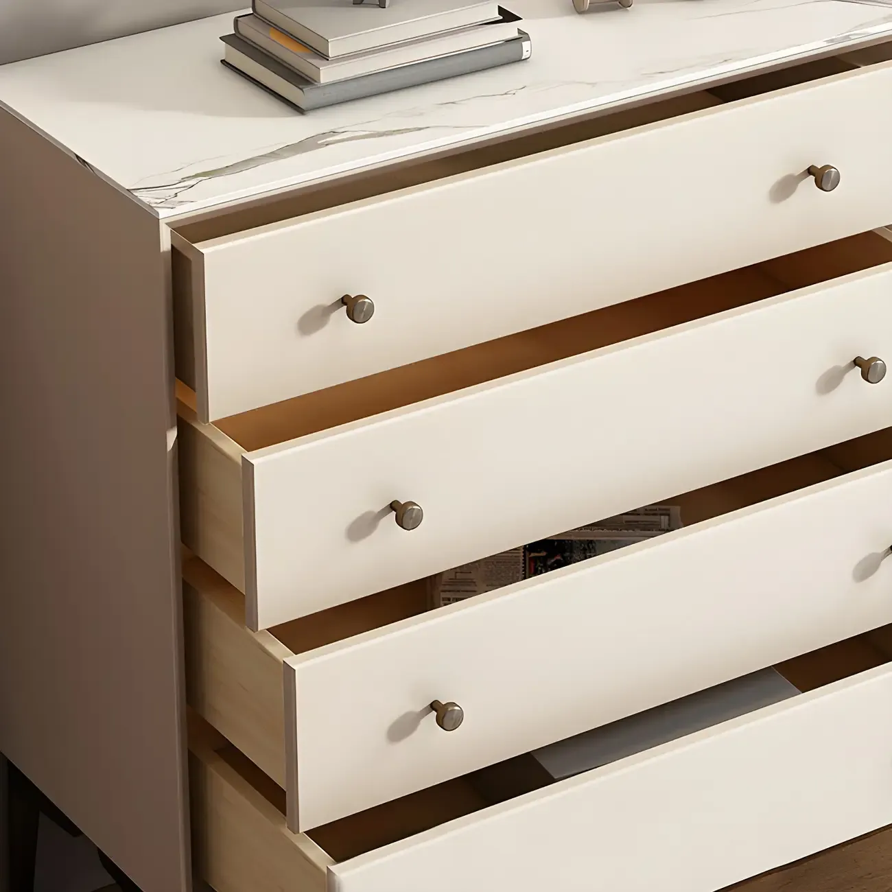 Glam White Wooden Display Cabinet with Drawers for Dining Room Image - 14