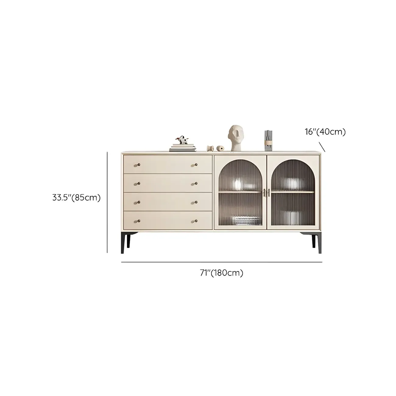 Glam White Wooden Display Cabinet with Drawers for Dining Room Image - 18