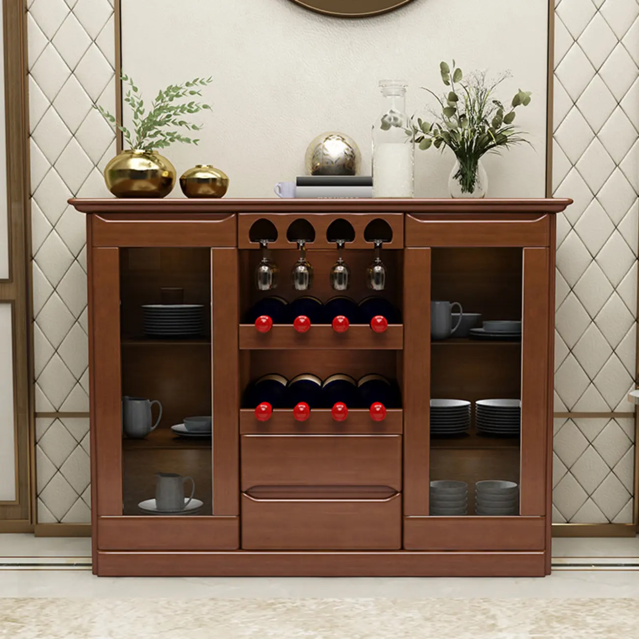 Classic Freestanding Wooden Wine Cabinet for Living Room Image - 1 | homeyfad