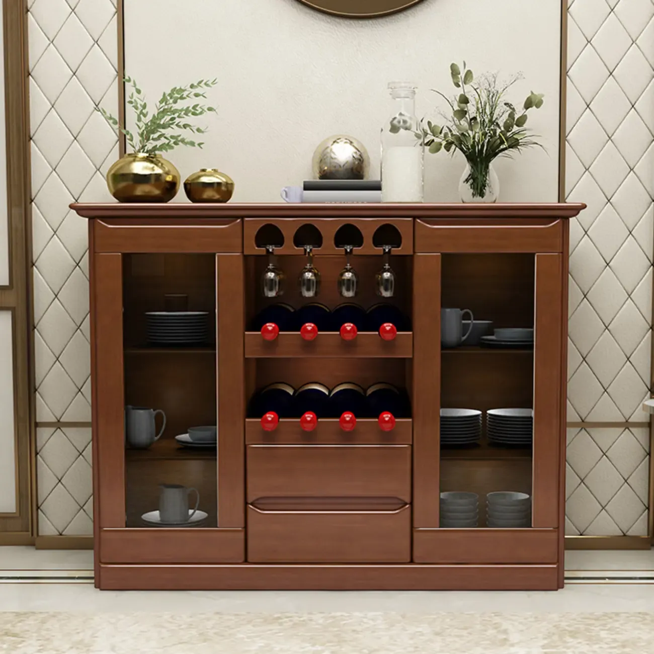 Classic Freestanding Wooden Wine Cabinet for Living Room Image - 1
