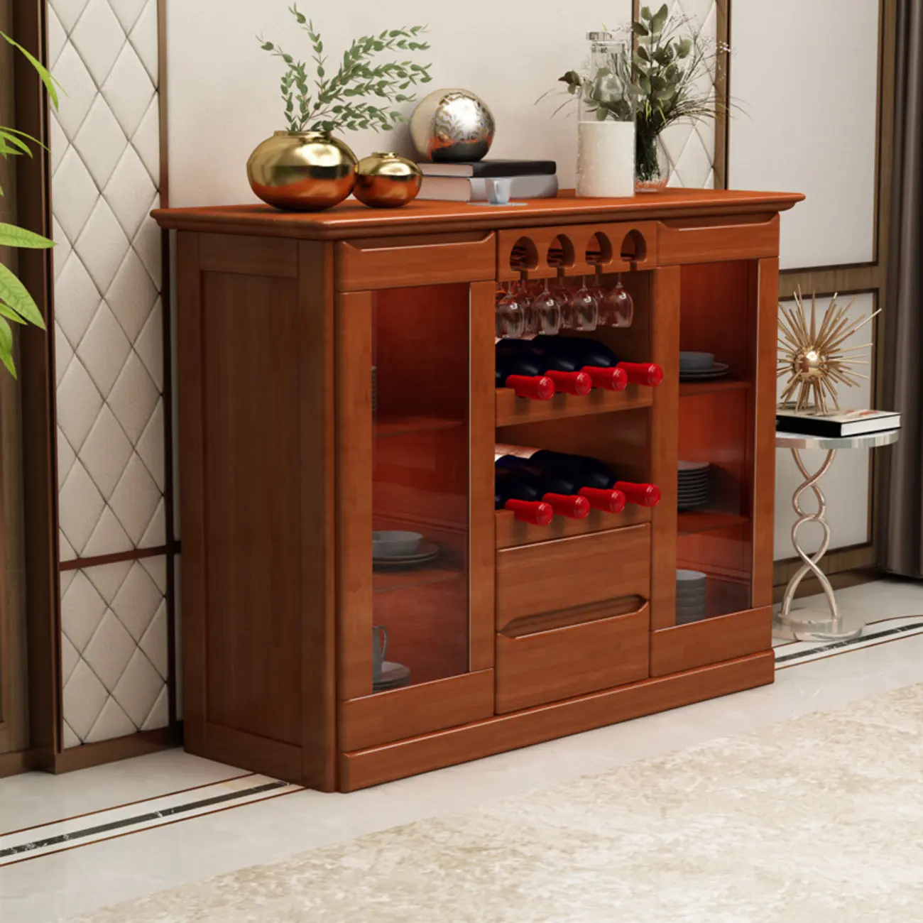 Classic Freestanding Wooden Wine Cabinet for Living Room Image - 2 | homeyfad