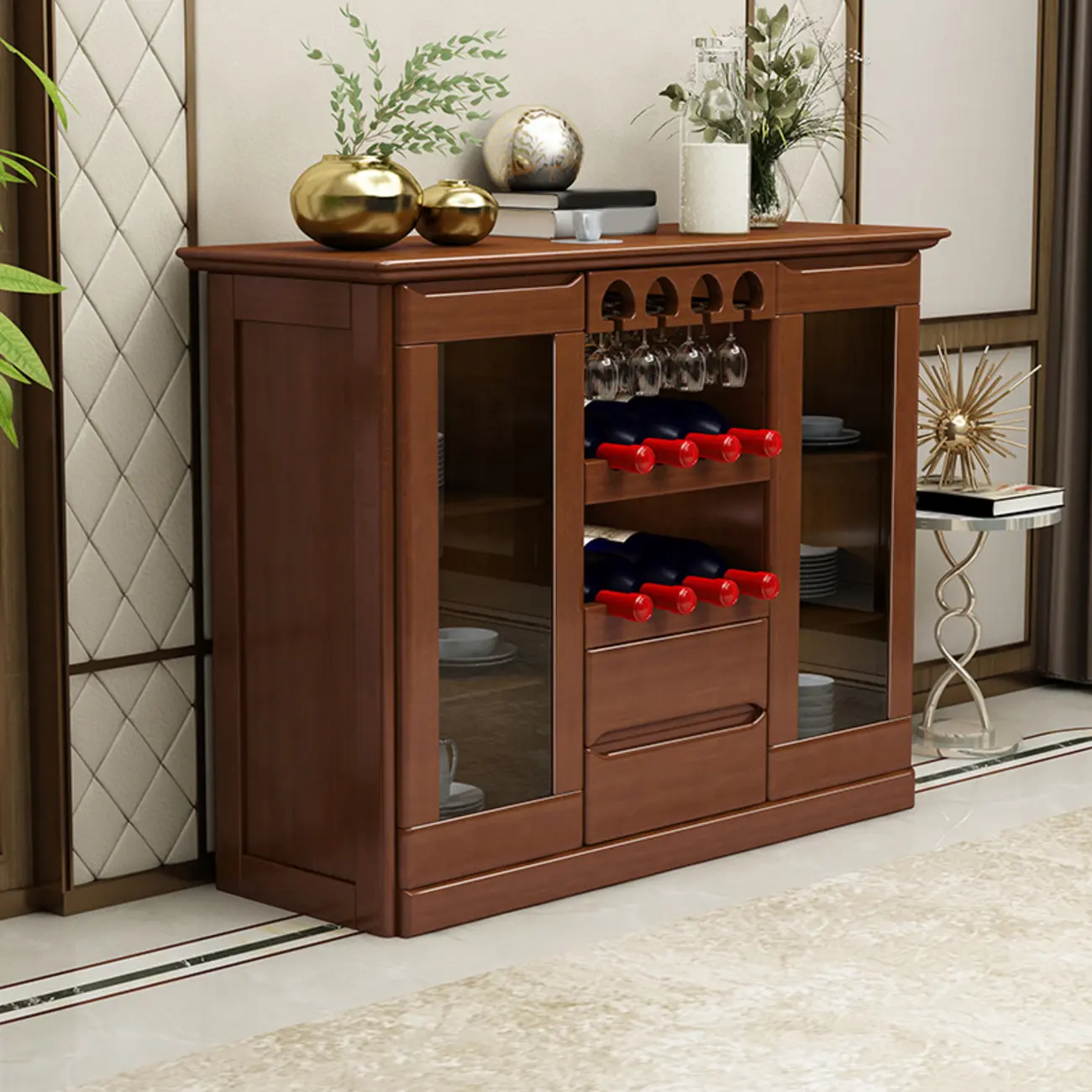 Classic Freestanding Wooden Wine Cabinet for Living Room Image - 3 | homeyfad