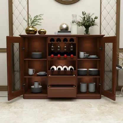 Classic Freestanding Wooden Wine Cabinet for Living Room Image - 4