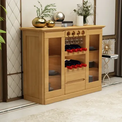 Classic Freestanding Wooden Wine Cabinet for Living Room Image - 5