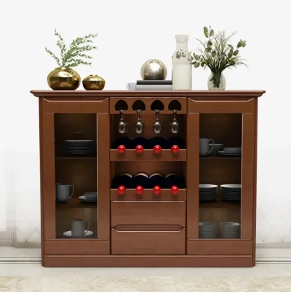Classic Freestanding Wooden Wine Cabinet for Living Room Image - 6