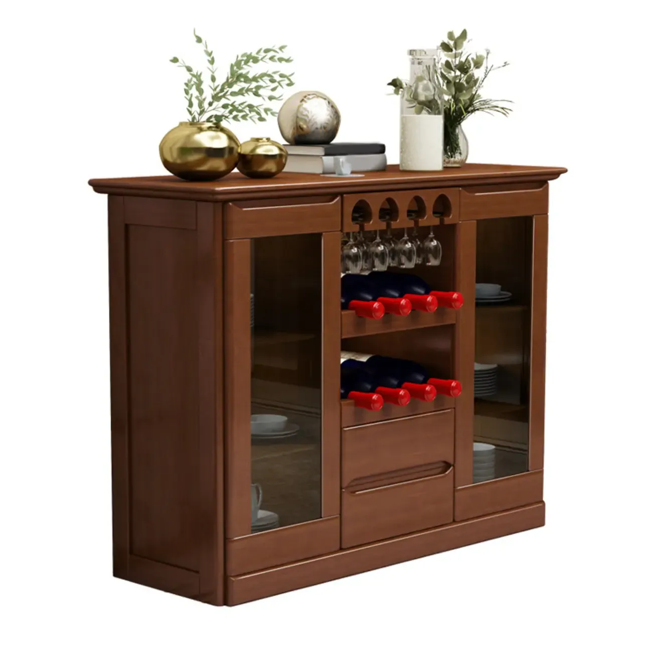 Classic Freestanding Wooden Wine Cabinet for Living Room Image - 8