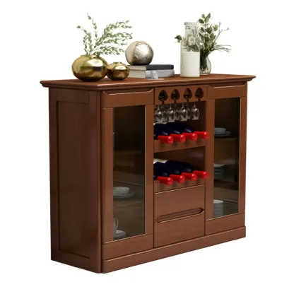 Classic Freestanding Wooden Wine Cabinet for Living Room Image - 8