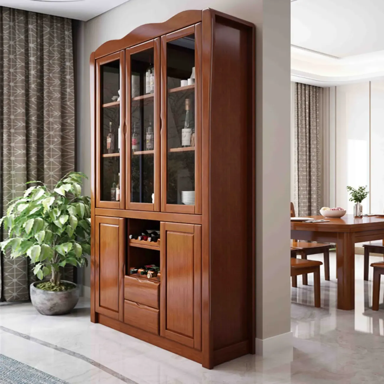 80" Tall Solid Wood Wine Cabinet with Storage Shelves - HomeyFad