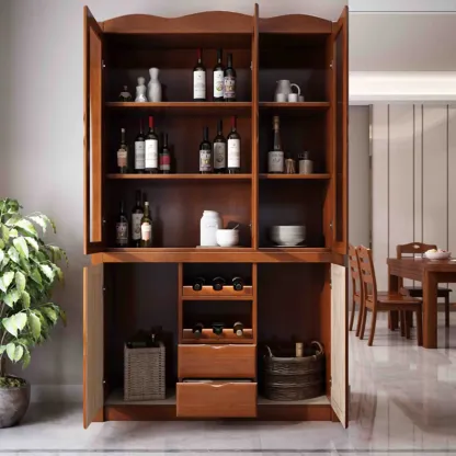 Classic Freestanding Natural Wooden Wine Cabinet for Living Room Image - 3
