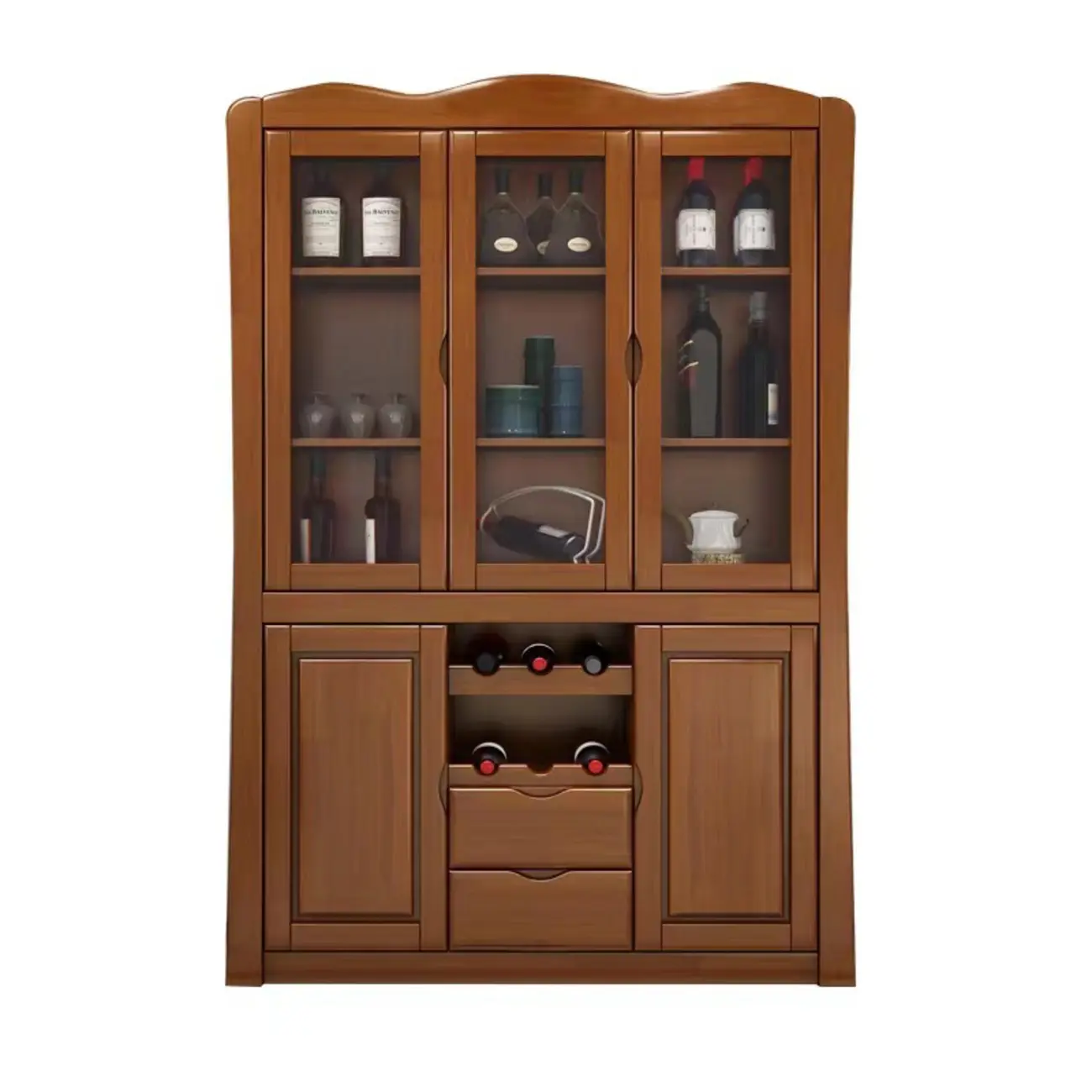 Classic Freestanding Natural Wooden Wine Cabinet for Living Room Image - 5 | homeyfad