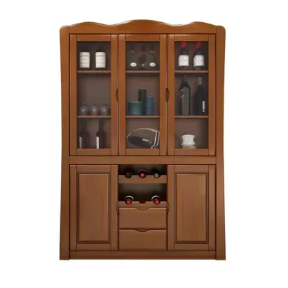 Classic Freestanding Natural Wooden Wine Cabinet for Living Room Image - 5