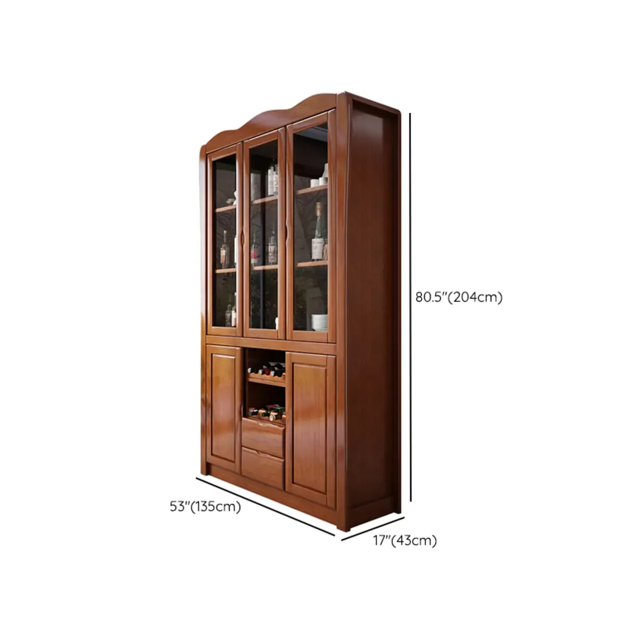 Classic Freestanding Natural Wooden Wine Cabinet for Living Room #size