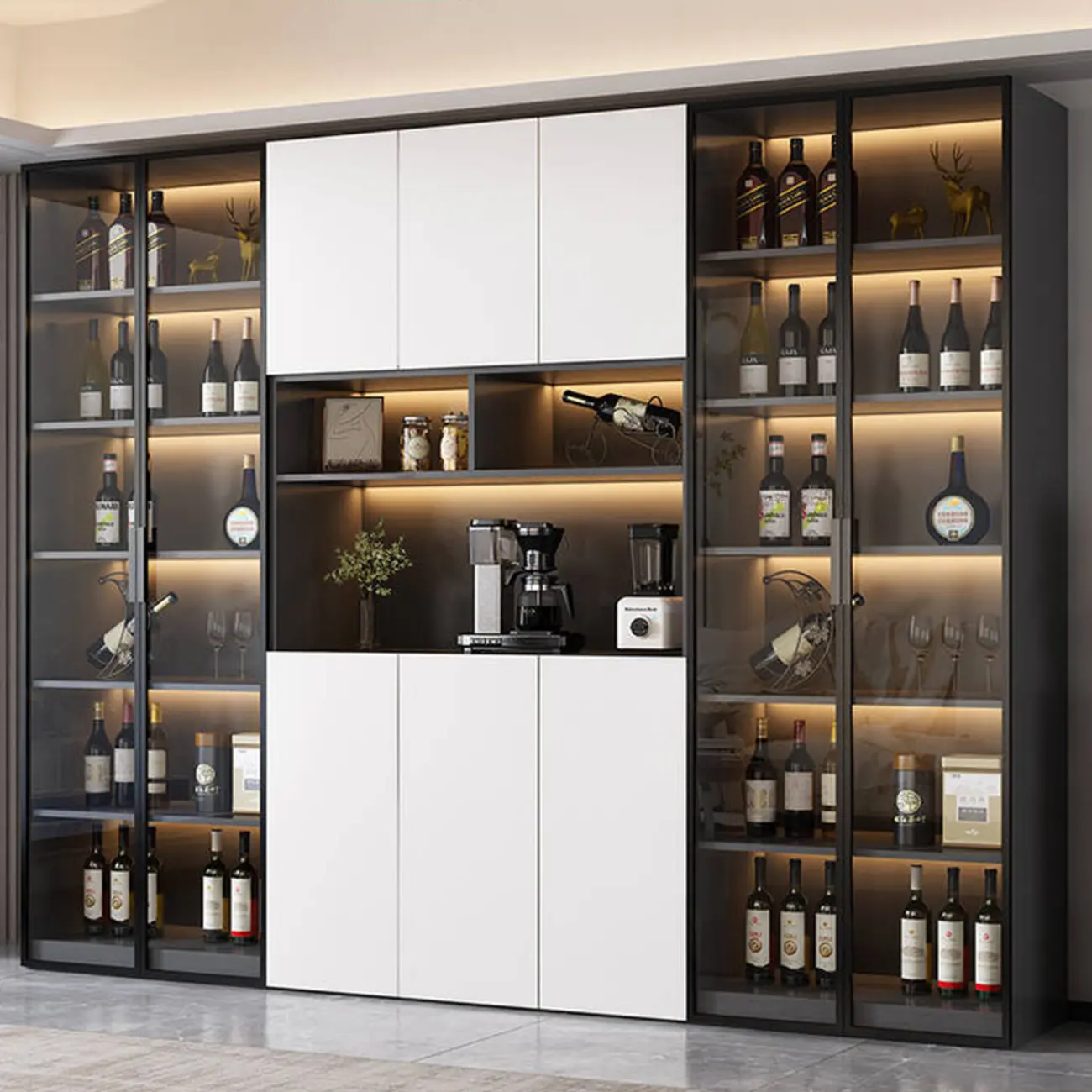 Modern Wooden Wine Cabinet with Light for Living Room Image - 1 | homeyfad
