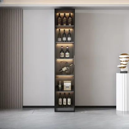 Modern Wooden Wine Cabinet with Light for Living Room Image - 2