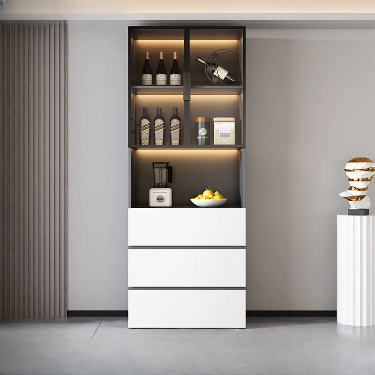 Modern Wooden Wine Cabinet with Light for Living Room Image - 3 | homeyfad