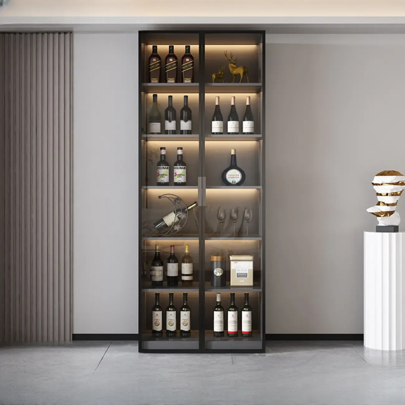 Modern Wooden Wine Cabinet with Light for Living Room Image - 5