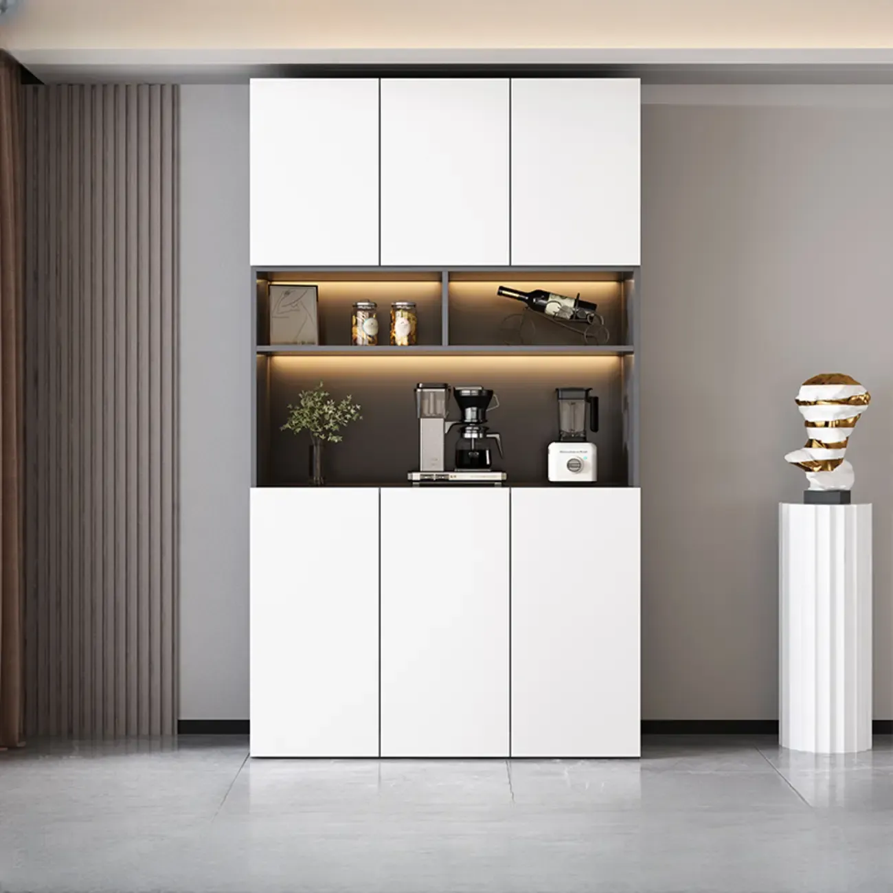 Modern Wooden Wine Cabinet with Light for Living Room Image - 8